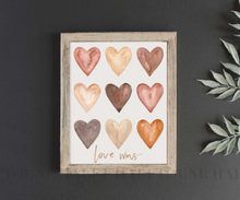 Load image into Gallery viewer, Heart Love Art Print 8x10 – Love Wins Watercolor Hearts Wall Art on Linen Texture Cardstock