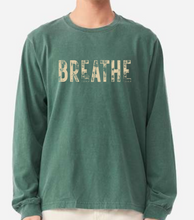 Load image into Gallery viewer, Breathe Long Sleeve T-Shirt | Garment Dyed Cotton Graphic Tee – Washed Pine