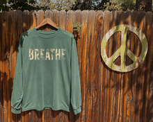 Load image into Gallery viewer, Breathe Long Sleeve T-Shirt | Garment Dyed Cotton Graphic Tee – Washed Pine