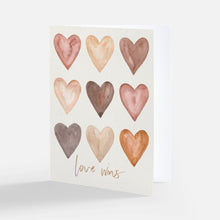 Load image into Gallery viewer, Heart Love Card – Love Wins Watercolor Hearts Greeting Card | A2 Handmade Art Card with Kraft Envelope