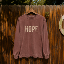 Load image into Gallery viewer, Hope Long Sleeve T-Shirt | Garment Dyed Cotton Graphic Tee – Washed Chestnut