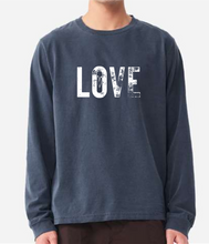Load image into Gallery viewer, Love Long Sleeve T-Shirt | Garment Dyed Cotton Graphic Tee – Washed Navy