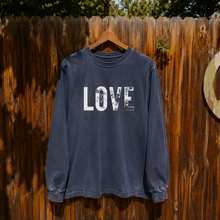 Load image into Gallery viewer, Love Long Sleeve T-Shirt | Garment Dyed Cotton Graphic Tee – Washed Navy