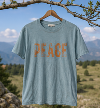 Load image into Gallery viewer, Peace T-Shirt | Women's Relaxed Boyfriend Cotton Graphic Tee – Blue Grey