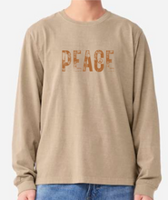 Load image into Gallery viewer, Peace Long Sleeve T-Shirt | Garment Dyed Cotton Graphic Tee – Khaki