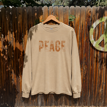 Load image into Gallery viewer, Peace Long Sleeve T-Shirt | Garment Dyed Cotton Graphic Tee – Khaki