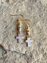 Load image into Gallery viewer, Textured Cross Drop Earrings