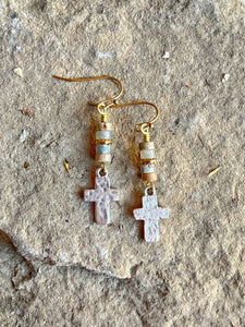 Textured Cross Drop Earrings