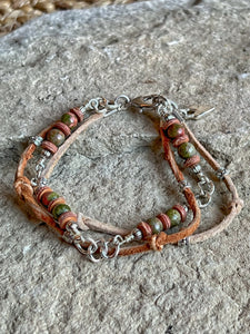 Unakite Leather Knot Bracelet